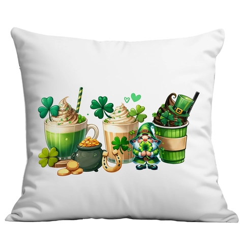 St Patrick Day Pillowcase Shamrock Irish Gnome Lucky A Latte Decorative Square Throw Pillow Cover For Sofa Home Decor