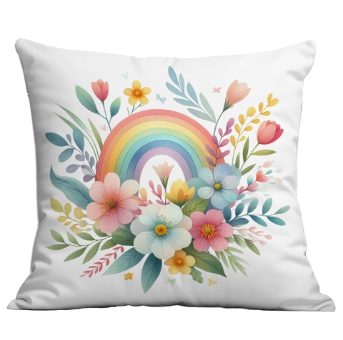 Easter Bunny Rainbow Flower Throw Pillow Case Soft Plush Spring Egg Floral Square Pillowcase Home Decorative Cushion Cover