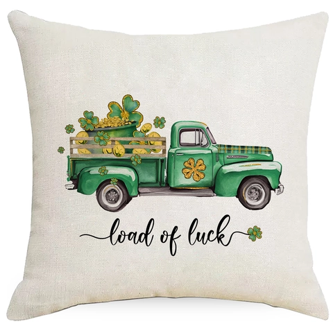 St Patrick's Day Green Shamrock Printed Linen Pillowcase Irish Luck Gnome Throw Pillow Cover Home Living Room Decor
