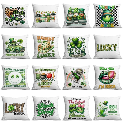 Federa Decorativa per San Patrizio Trifoglio Verde Lucky Teacher Peluche Corto Federa Quadrata per Divano Soggiorno