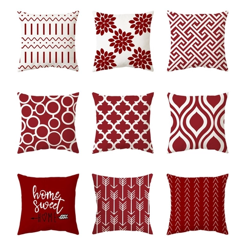 Funda de Cojín Geométrica Roja Blanca Nórdica Felpa Suave Moderna Minimalista Para Sofá Sala de Estar Decoración 45x45cm
