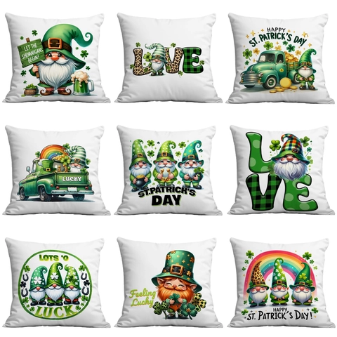 St. Patrick's Day Kussensloop Groene Kabouter Klaver Bedrukte Sierkussenhoes Voor Bank Woonkamer Huis Zonder Kussenvulling