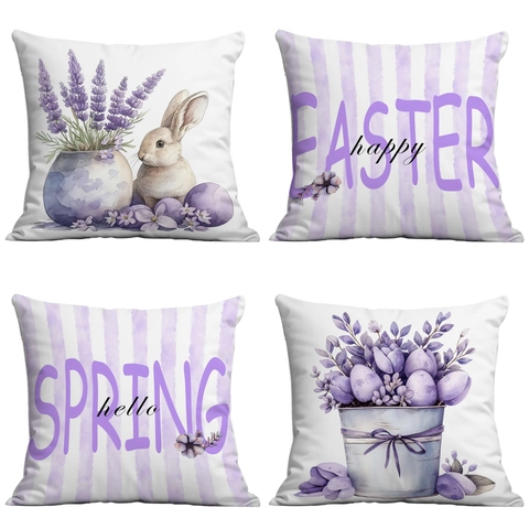 Aquarell Osterhase Eier Kissenbezug Pfirsichhaut Dekorative Kissenhülle Frühling Lavendel Feiertagsthema Haus Dekor