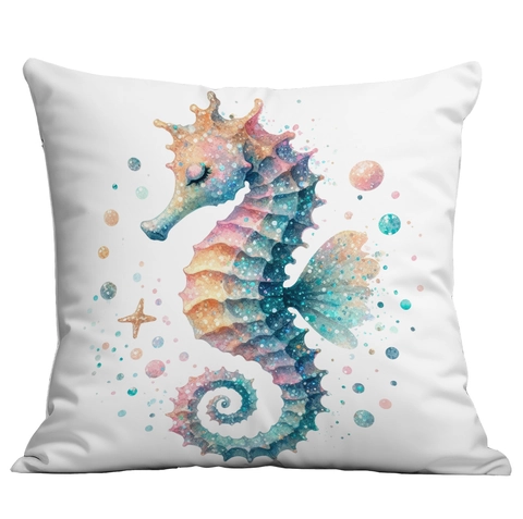 Housse de Coussin Décorative Thème Créatures Marines Aquarelle Peluche Courte Douce Carrée Pour Salon Décoration Maison