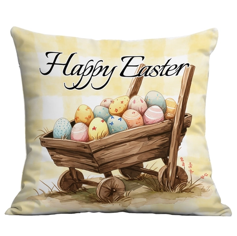 Easter Peach Skin Velvet Pillowcase Vintage Rabbit Easter Egg Printed Square Cushion Cover For Sofa Living Room Home Decor
