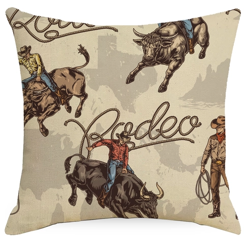 Western Cowboy Stil Leinen Deko Kissenbezug Retro Rodeo Cowgirl Muster Kissenhülle Für Sofa Zuhause Dekoration