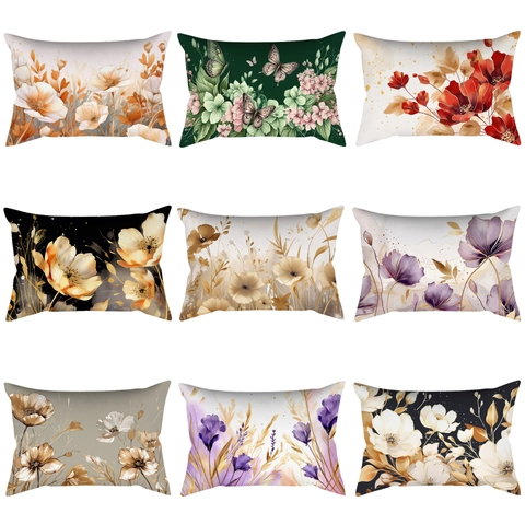 Vintage Chinesischer Stil Aquarell Blumen Kissenbezug Dekorativer Kurzplüsch Gold Blumen Sofakissenbezug Haus Dekoration