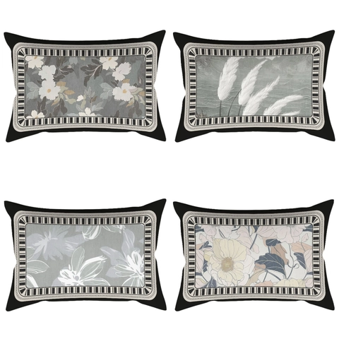Vintage Short Velvet Pillow Case Magnolia Floral Print Decorative Rectangular Cushion Cover For Living Room Bedroom