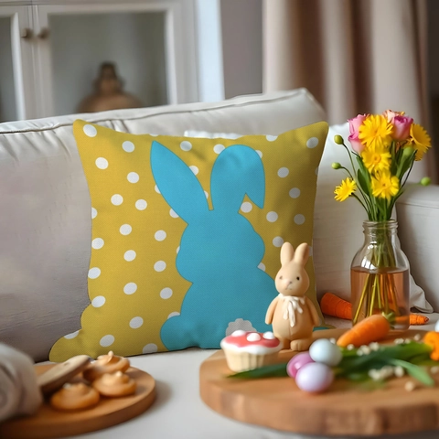 Linen Easter Bunny Pillow Case Decorative Square Cushion Cover For Sofa Couch Living Room Festive Home Decor No Insert