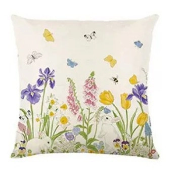 Linen Easter Cushion Cover Spring Floral Bunny Butterfly Printed Decorative Pillowcase For Living Room Sofa Home Decor