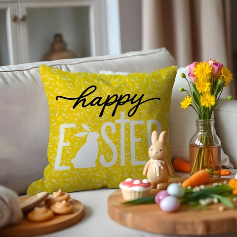 Pasen Konijn Linnen Kussensloop Happy Easter Hello Spring Decoratieve Vierkante Kussenhoes Voor Sofa Woonkamer Home Decor