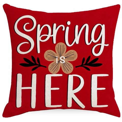 Spring Floral Tulip Letter Print Linen Pillowcase Decorative Square Cushion Cover For Sofa Living Room Home Decor