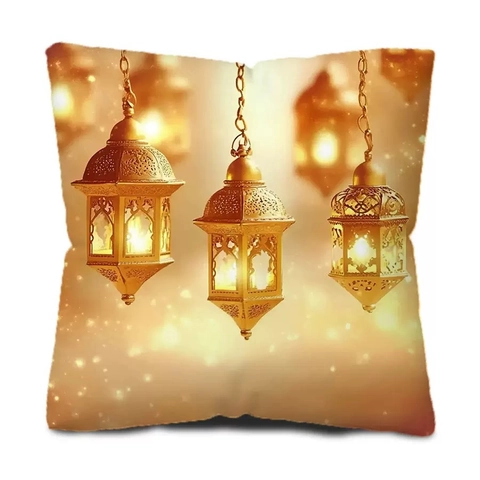 Ramadan Mubarak Linen Cushion Cover Eid Decoration Moon Lantern Floral Pillowcase Festive Sofa Home Decor Pillow Cover