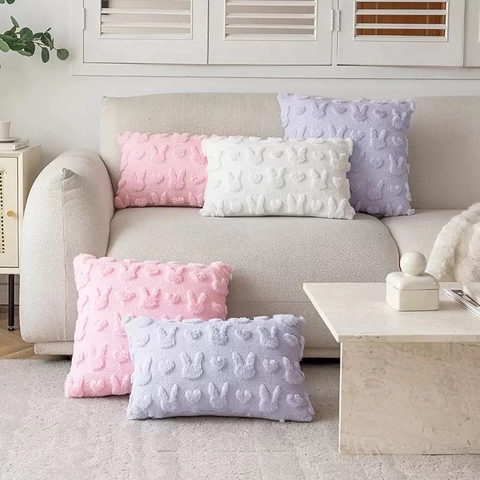 Fodera per Cuscino in Peluche con Rilievo Cuore Coniglietto Pasquale 3D Copricuscino Decorativo Coniglio Cartone Animato per Divano Soggiorno