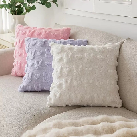 Fodera per Cuscino in Peluche con Rilievo Cuore Coniglietto Pasquale 3D Copricuscino Decorativo Coniglio Cartone Animato per Divano Soggiorno