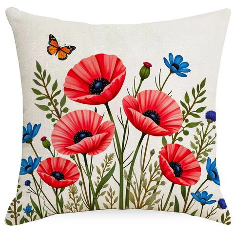 Kissenbezug Leinen Mit Blumen Und Buchstaben Modern Nordisch Haus Deko Quadratisch Kissenhülle Für Wohnzimmer Sofa Bett