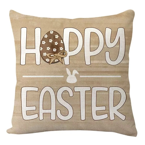 Linen Easter Pillow Case Retro Rabbit Egg Decorative Cushion Cover For Sofa Living Room Office Square Throw Pillow Cover