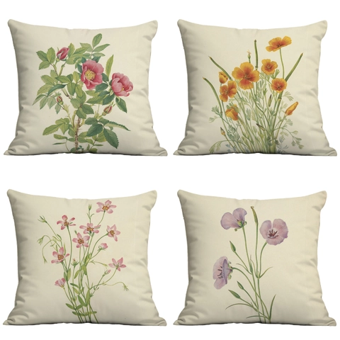 Vintage Botanical Flower Print Cushion Cover Polyester Double Sided Throw Pillowcase For Living Room Sofa Home Decor