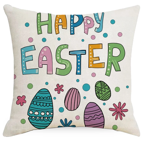 Easter Linen Pillowcase Bunny Eggs Pattern Decorative Cushion Cover For Sofa Home Holiday Decor Throw Pillow Case