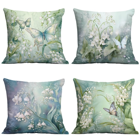 Kissenbezug Mit Schmetterling Und Maiglöckchen Druck Kurzplüsch Dekorativer Kissenhülle Für Wohnzimmer Sofa Deko