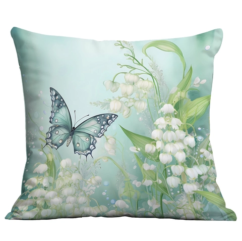 Kissenbezug Mit Schmetterling Und Maiglöckchen Druck Kurzplüsch Dekorativer Kissenhülle Für Wohnzimmer Sofa Deko