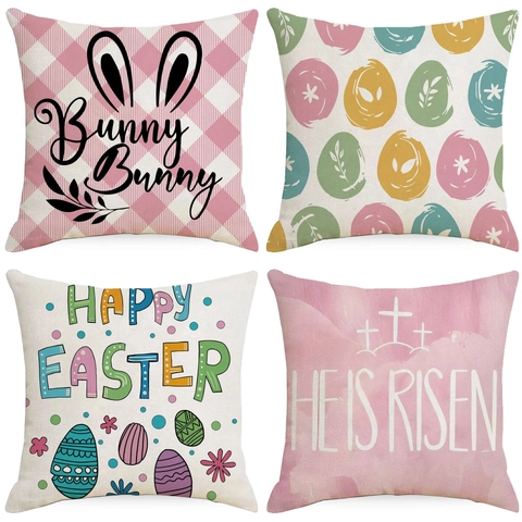 Easter Linen Pillowcase Bunny Eggs Pattern Decorative Cushion Cover For Sofa Home Holiday Decor Throw Pillow Case
