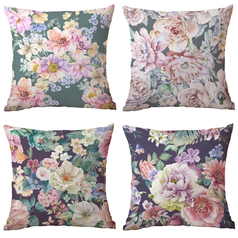Fodera per Cuscino Quadrata in Poliestere con Stampa Floreale Moderna Federa Decorativa con Fiori ad Acquerello per Divano Soggiorno Casa