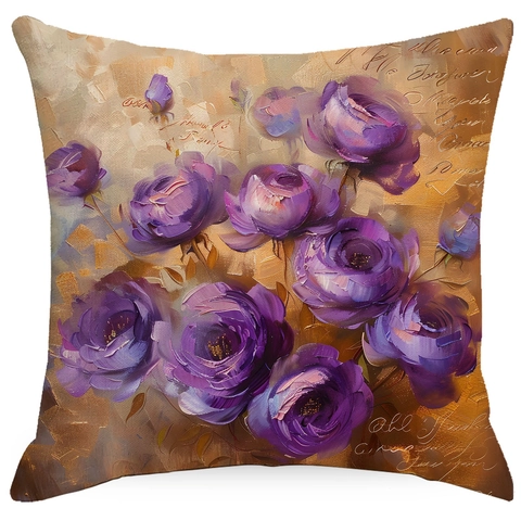 American Vintage Leinen Kissenbezug Lila Rose Ölgemälde Muster Künstlerische Quadratische Kissenhülle Für Sofa Bett Home Decor