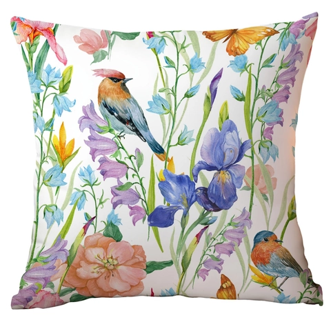 Polyester Pillow Cover Artistic Watercolor Floral Bird Print Decorative Cushion Case For Living Room Sofa Home Decor