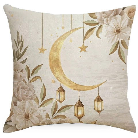 Halbmond Laterne Floral Leinen Kissenbezug Vintage Künstlerischer Aquarelldruck Deko Kissenhülle Für Sofa Zuhause Dekor