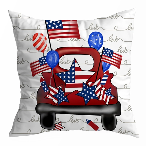 Amerikaanse Onafhankelijkheidsdag Decoratieve Linnen Kussensloop Vierkant USA Vlag Kabouter Truck Sierkussenhoes Voor Bank