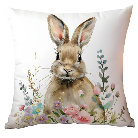 Pasen Konijn Kussensloop Aquarell Konijn Bloemenprint Decoratieve Polyester Kussenhoes Voor Bank Sofa Home Decor