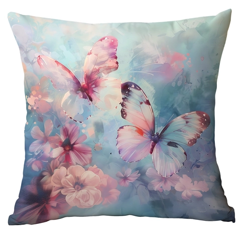 Watercolor Butterfly Floral Print Short Plush Throw Pillow Cover Artistic Decorative Square Cushion Case For Home Sofa