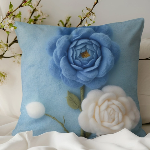 Funda de Almohada Decorativa 3D Rosa Azul Felpa Corta Relieve Cuadrada Funda de Cojín para Sofá Sala de Estar