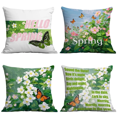 Spring Butterfly Floral Cushion Cover Soft Short Velvet Decorative Pillowcase For Sofa Living Room Home Decor