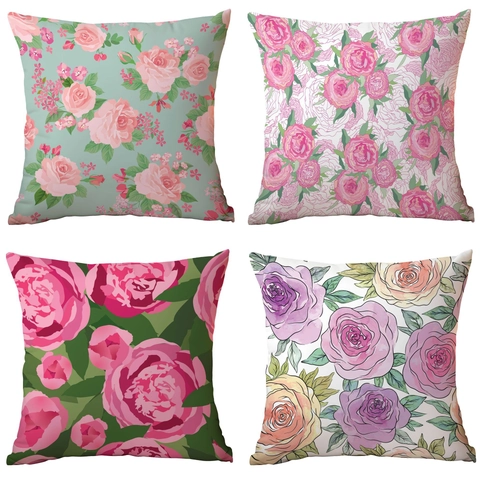 Taie d'Oreiller Pastorale Européenne en Peluche Courte Imprimé Floral Pivoine Rose Housse de Coussin Carrée Décorative Pour Canapé