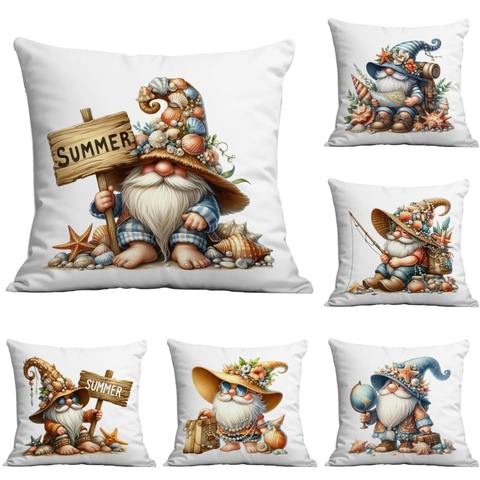 Sommer Strand Gnom Dekorativer Kissenbezug Muschel Seestern Muster Quadratischer Kurzplüsch Kissenhülle Für Sofa Haus Dekor