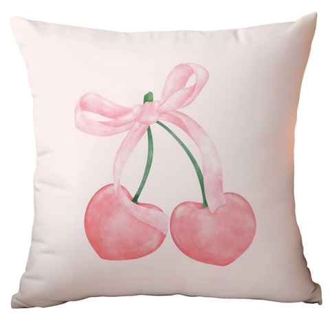 Federa per Cuscino Nordica ad Acquerello Rosa con Fiocco Ciliegia Farfalla Cane Palloncino Stampa Morbido Peluche per Divano