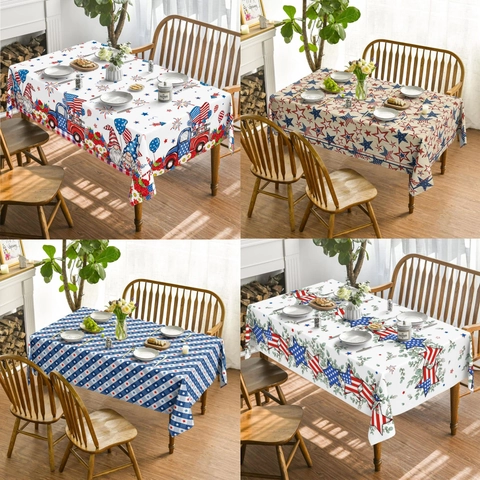 Unabhängigkeitstag Patriotische Rechteckige Tischdecke Stern Streifen Zwerg LKW Druck Polyester Tischdecke Für Esszimmer Party Deko