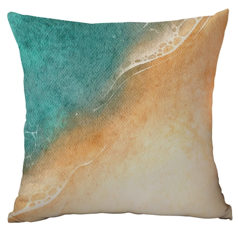 Taie d'Oreiller Décorative en Polyester Motif Vagues de l'Océan à l'Aquarelle Housse de Cuscino pour Salon de Sofa Sans Insert