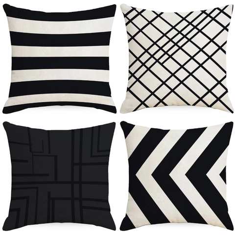 Fodera per Cuscino in Lino con Strisce Geometriche Moderne Copricuscino Quadrato Nordico Decorativo per Divano Soggiorno Casa