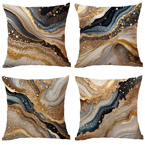Federa Per Cuscino Con Stampa Marmo Nero Oro Decorativa in Poliestere Astratta Trama Di Agata Federa Quadrata Per Divano Soggiorno Casa