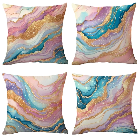 Modern Pink Gilded Marble Texture Polyester Pillowcase Abstract Fluid Art Cushion Cover For Sofa Living Room Home Decor