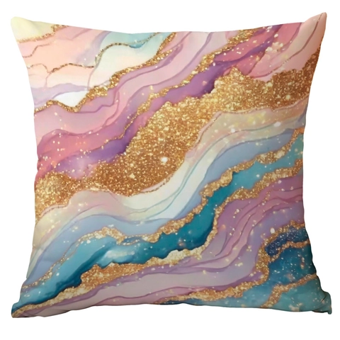Modern Pink Gilded Marble Texture Polyester Pillowcase Abstract Fluid Art Cushion Cover For Sofa Living Room Home Decor