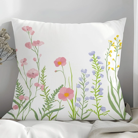 Short Plush Floral Print Cushion Cover Flower Hummingbird Butterfly Pattern Square Decorative Pillow Case For Sofa Home Decor