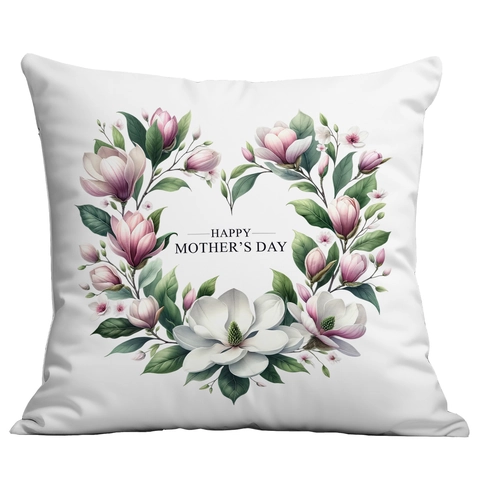 Housse de Coussin Décorative en Velours Doux avec Couronne de Fleurs Happy Mother's Day pour Canapé Maison Cadeau Maman