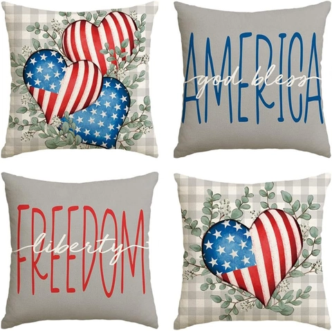 Unabhängigkeitstag Leinen Kissenbezug Amerika Freiheit Gott Segne Herz Flagge Muster Dekorativer Kissenbezug Für Zuhause