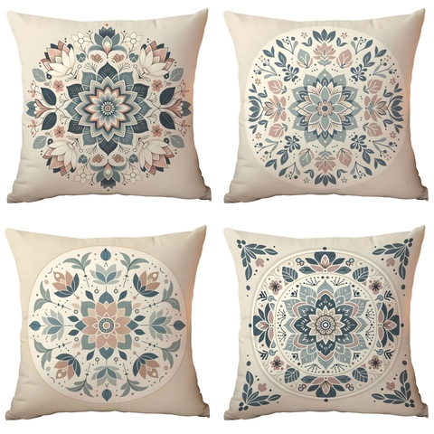 Fodera per Cuscino in Poliestere Stile Etnico Mandala Bohemien Copricuscino Stampato per Arredamento Casa Divano Soggiorno Quadrato