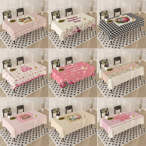 Muttertag Rechteckige Tischdecke Blumen Buchstaben Druck Polyester Tischbezug Für Heim Esszimmer Party Deko