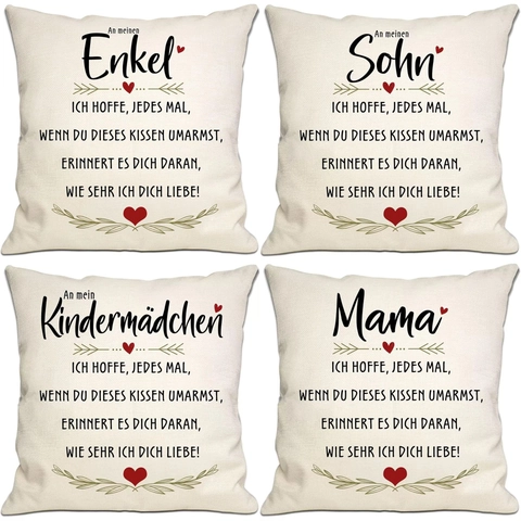 Linen Decorative Pillow Case With Sentimental German Message Printed Cushion Cover For Mother's Day Valentine's Day Home Decor Gift